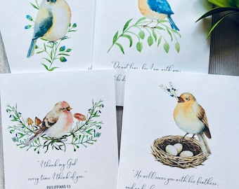 8 ct Scripture Card Set with Birds, Watercolor Cards, Set 1, Thinking of You, Sympathy Cards, Christian card set, Folded Notecards