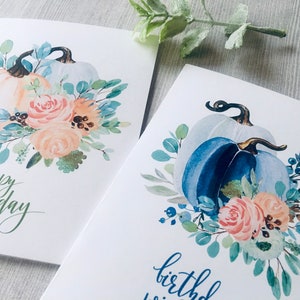 Birthday Pumpkins Card Set, Watercolor Pumpkins Birthday Cards, Watercolor Birthday Cards Assortment, Fall Birthday cards, Handmade image 6