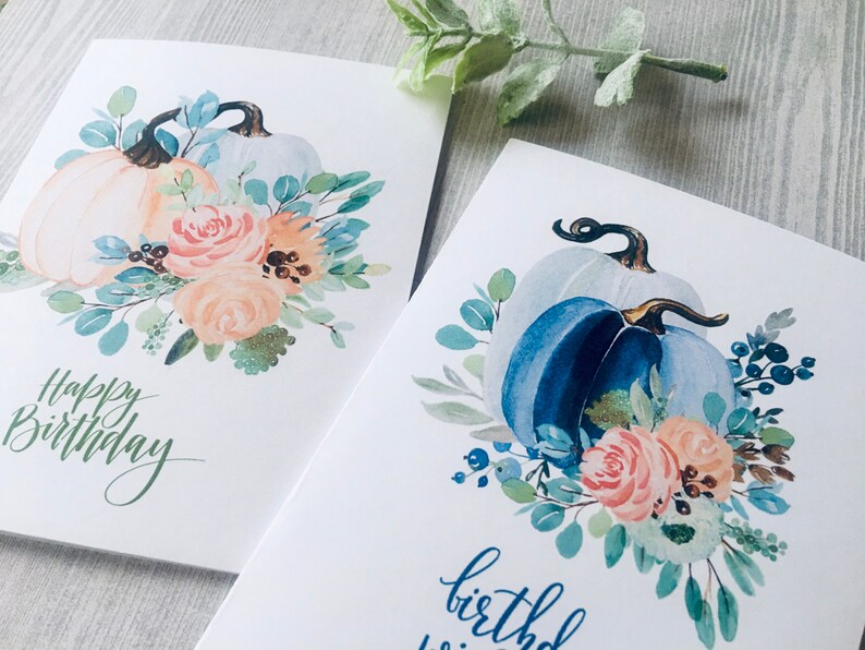 Birthday Pumpkins Card Set, Watercolor Pumpkins Birthday Cards, Watercolor Birthday Cards Assortment, Fall Birthday cards, Handmade image 6