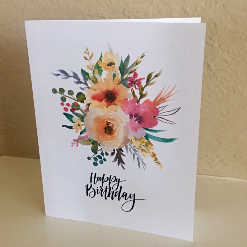 Watercolor Flowers Birthday Card Watercolor Birthday Cards - Etsy