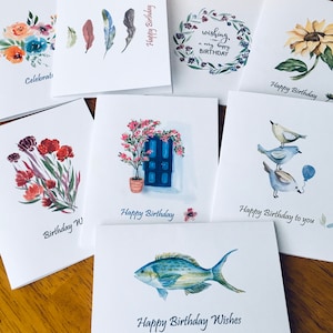 8ct Birthday Card Set, Assorted Cards, Watercolor Birthday Cards, Watercolor Birthday Cards Assortment, Handmade cards