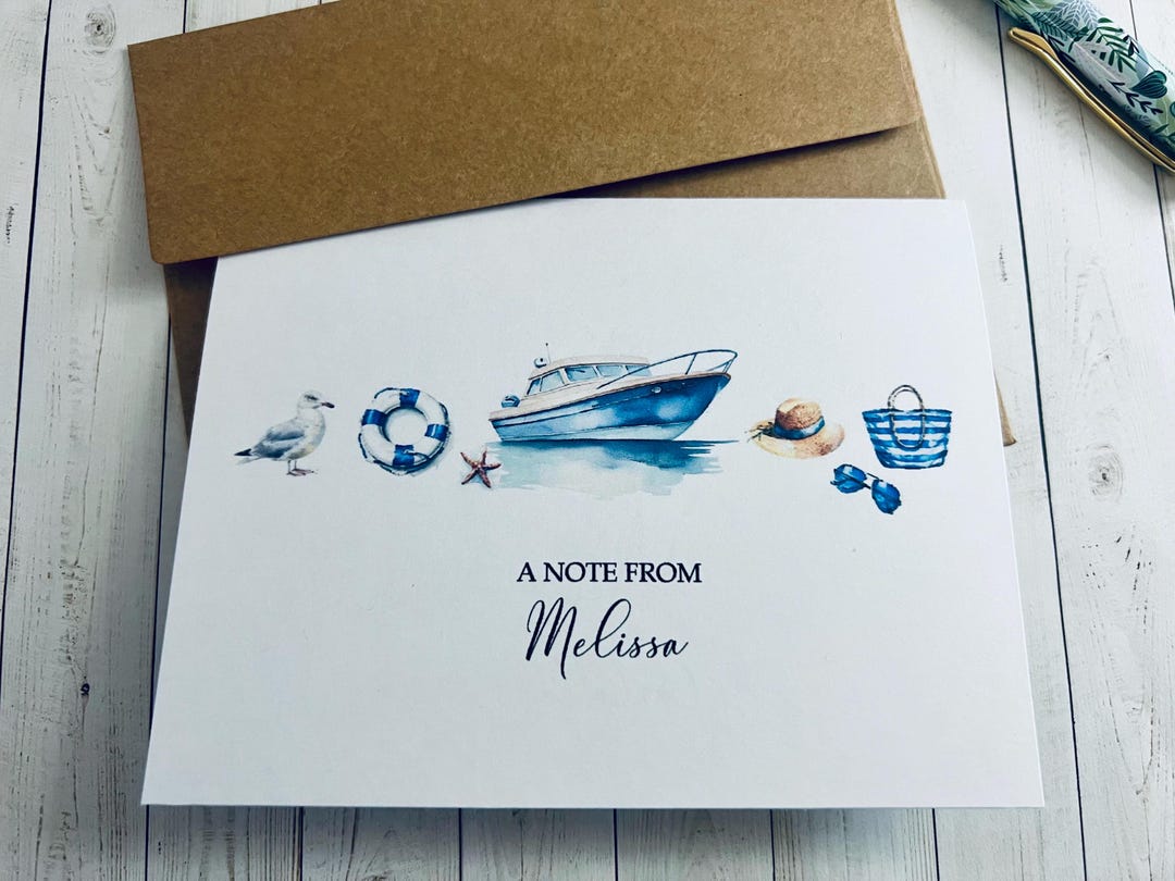 Boating Stationery Set, Personalized Stationery for Boater, Folded Note ...