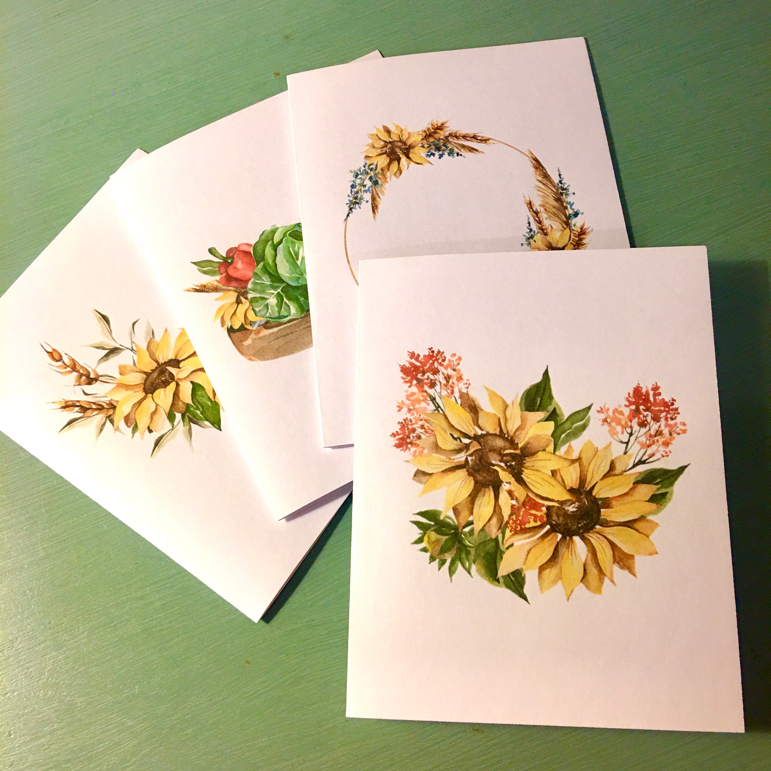 8ct Watercolor Fall Sunflowers Card Set, Set3, Fall Sunflower Cards ...