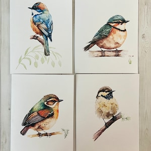 8ct Watercolor Birds Card Assortment Set 2, Cards for Him, Bird Cards, Watercolor Note Cards, Handmade Card Set, Nature Cards