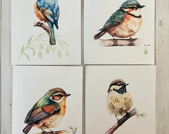 8ct Watercolor Birds Card Assortment, Cards for Him, Bird Cards, Watercolor Note Cards, Handmade Card Set, Nature Cards, Handmade cards