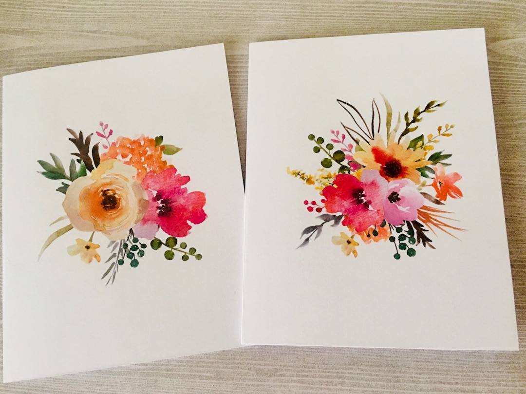 8ct Watercolor Floral Card Assortment, Folded Card Set, Watercolor Note ...