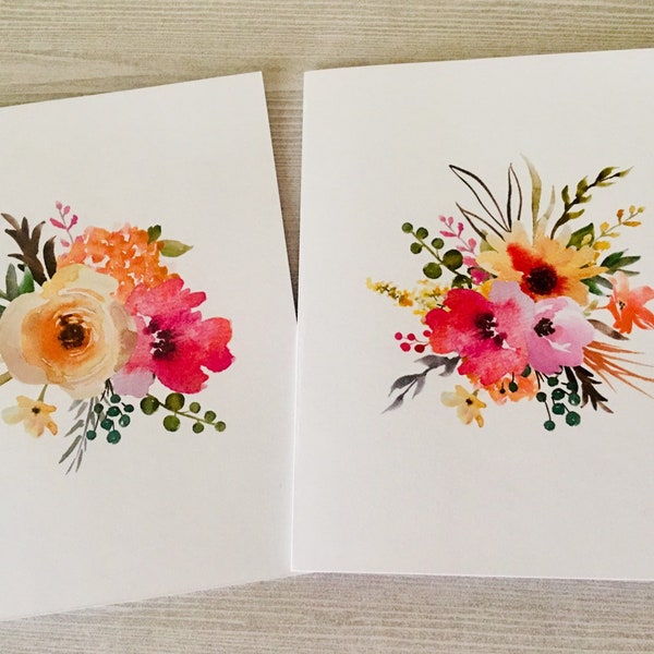 8ct Watercolor Floral Card Assortment, Folded Card Set, Watercolor Note Cards, Blank Card Assortment, Handmade cards, DesignsbyAliA