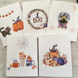 5ct Watercolor Halloween Card Set, Halloween Cards, Halloween Notecards, Fall Cards, Handmade Cards, Blank Cards, Halloween NoteCards