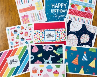 Birthday Cards, Set of 10 Handmade Birthday cards, Assorted Card Set, Variety Set, DesignsbyAliA