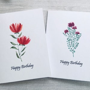 5ct Watercolor Birthday Card Set, Assorted Cards, Wildflower Birthday Cards, Watercolor Birthday Cards Assortment, Handmade cards image 3