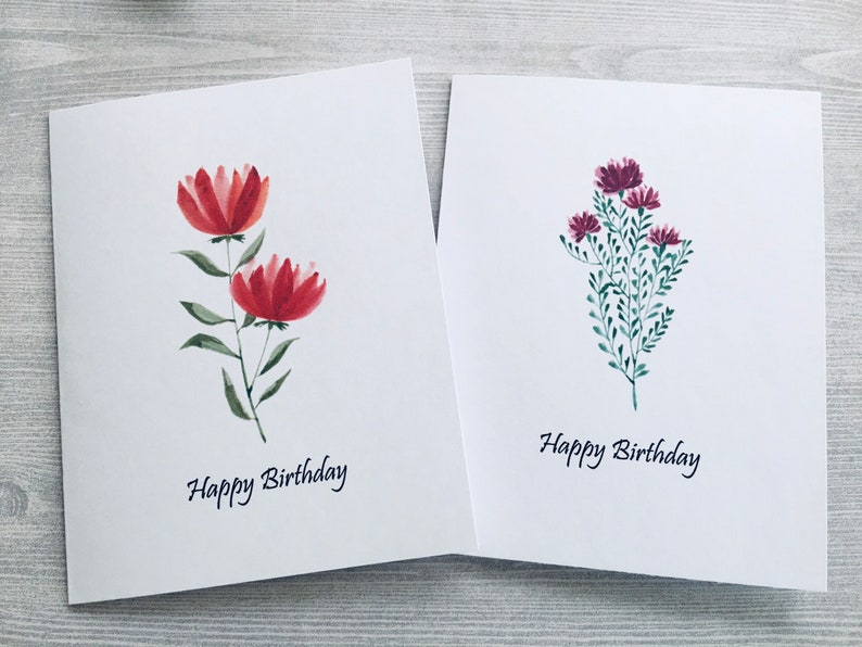 5ct Watercolor Birthday Card Set, Assorted Cards, Wildflower Birthday Cards, Watercolor Birthday Cards Assortment, Handmade cards image 3