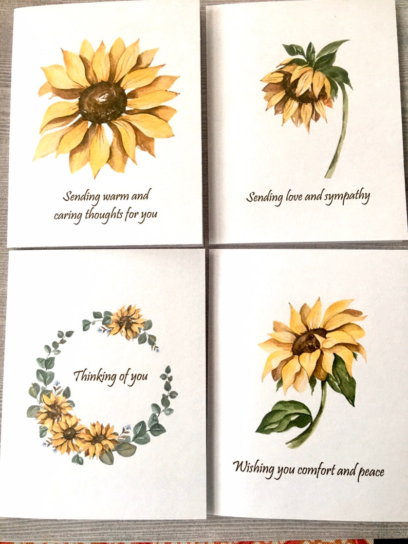 8ct Sympathy Card Set Sunflower Cards Watercolor Sunflower - Etsy
