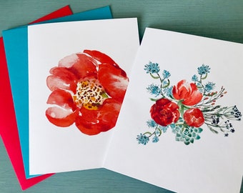 8ct Watercolor Peonies Card Set, Watercolor Floral Cards, Handmade Card Set, Thinking of you cards, DesignsbyAliA