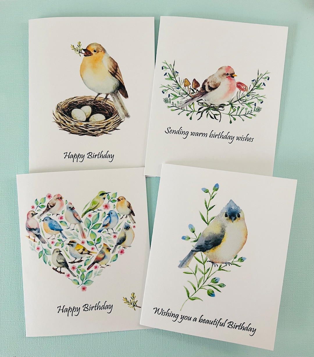 Birthday Birds Card Set, Watercolor Birds Birthday Cards, Watercolor ...