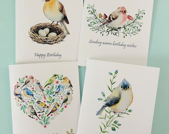 Birthday Birds Card Set, Watercolor Birds Birthday Cards, Watercolor Birthday Cards Assortment, Assorted Cards