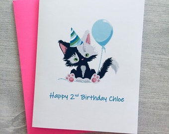 Cat Birthday Cards, PERSONALIZED Cat Card for Kids, Birthday Cards for Kids, Handmade Cards, DesignsbyAliA