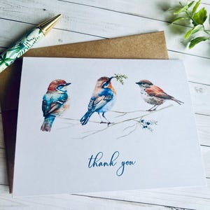 Birds Thank You Cards, Card Set 2, Watercolor Birds Note Cards, Thank You Card Set, Nature Cards, Handmade cards by DesignsbyAliA