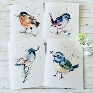8ct Watercolor Birds Card Assortment, Splash Birds, Watercolor Note Cards, Handmade Card Set, Nature Cards, Handmade cards by DesignsbyAliA