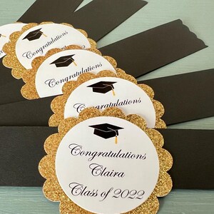 12 Graduation Napkin Rings, PERSONALIZED Napkin Wraps, Graduation Cupcake Toppers, Graduation Party Tags, Handmade by DesignsbyAliA