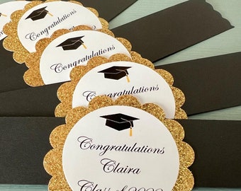 12 Graduation Napkin Rings, PERSONALIZED Napkin Wraps, Graduation Cupcake Toppers, Graduation Party Tags, Handmade by DesignsbyAliA
