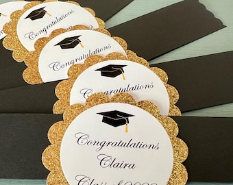 12 Graduation Napkin Rings, PERSONALIZED Napkin Wraps, Graduation Cupcake Toppers, Graduation Party Tags, Handmade by DesignsbyAliA