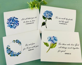 Hydrangea Scripture Cards,  Encouragement Cards, Watercolor Cards, Christian card set, Inspirational Notecards