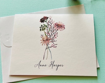 8ct Wildflowers Personalized Stationery Set, Set 3, Folded Note Cards, Blank Cards, Watercolor Stationary, Handmade cards