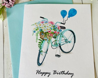 Birthday Card for Friend, Birthday card for her Best Friend Bicycle Birthday Card, Watercolor Cards, Bike Birthday Cards, Handmade cards