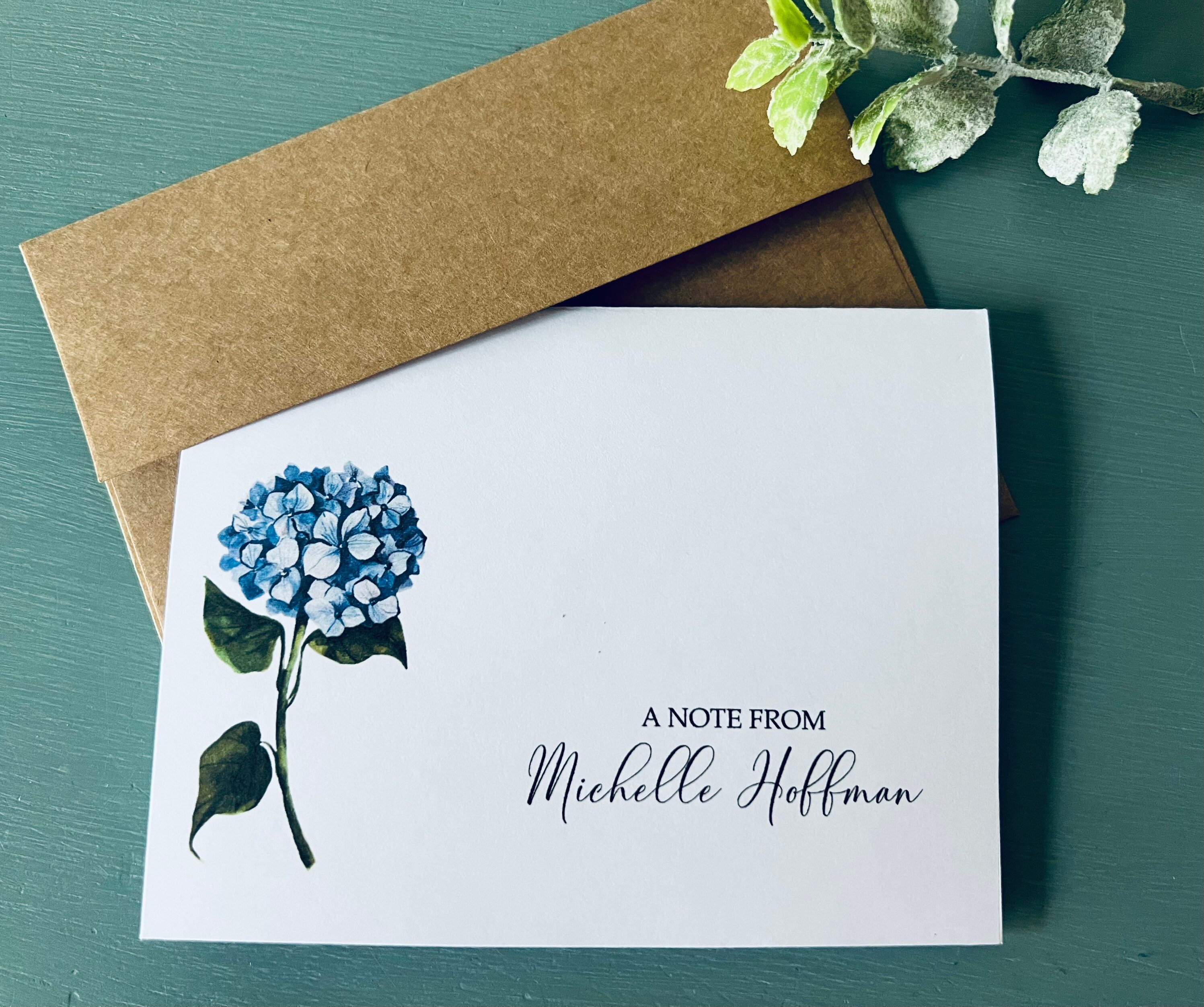 8ct Hydrangea Personalized Stationery Set, Folded Note Cards, Blank ...