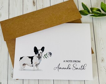 8ct French Bulldog Personalized Stationery Set, Folded Note Cards, Black and White French Bulldog Blank Cards, Dog Stationery