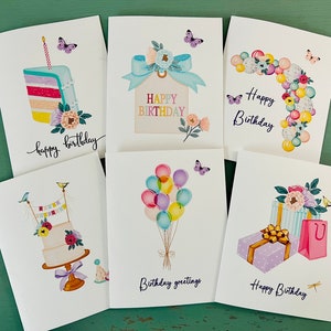 Birthday Card Set, Pastel Card Assortment, Watercolor Birthday Cards, Birthday Card Pack, Handmade cards