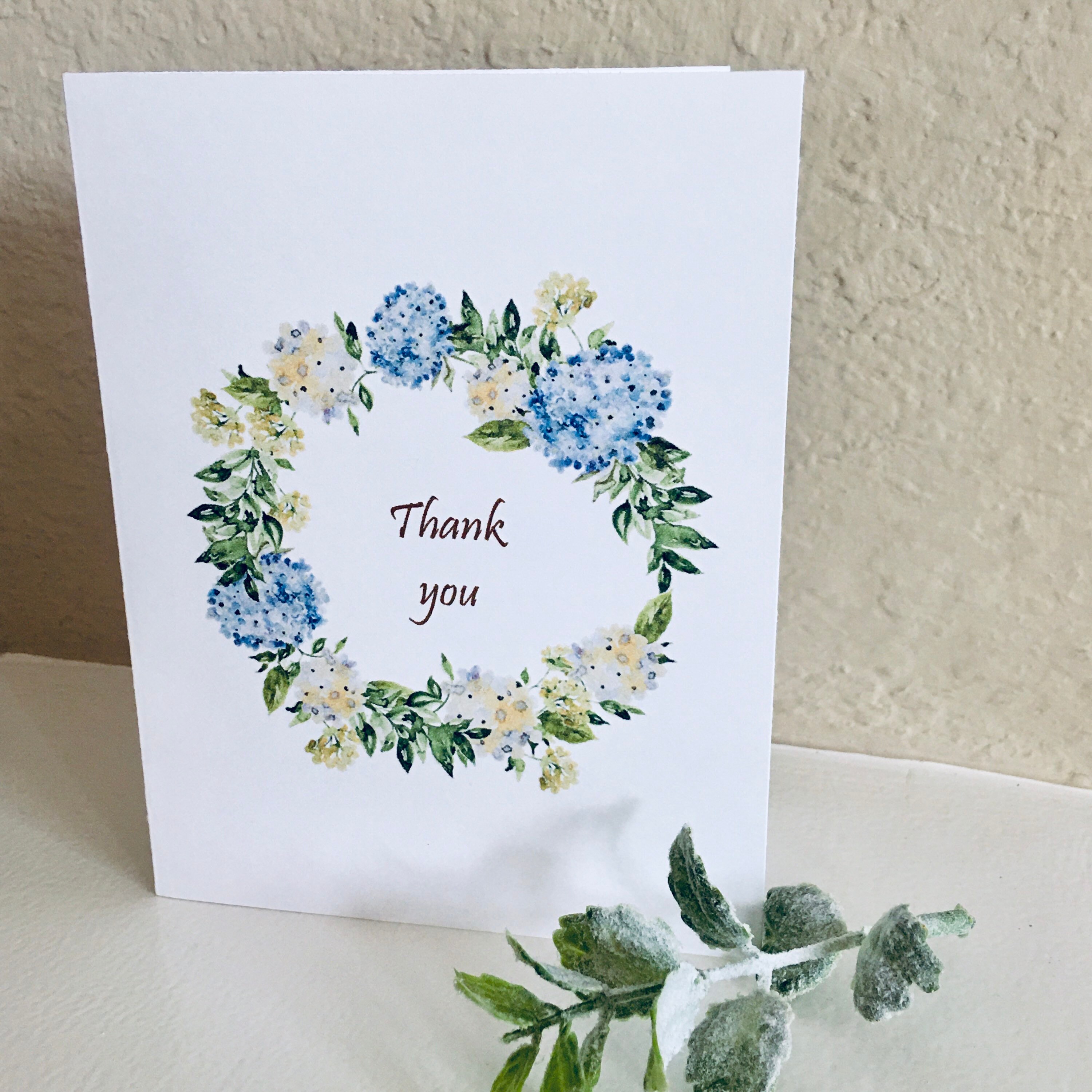 Hydrangea Wreath Thank You Card Watercolor Flowers Thank you | Etsy