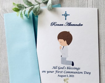 Personalized First Communion Card, Baptism Card for Boy, Communion Card for Boy, Handmade Card by DesignsbyAliA