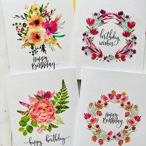 Birthday Card Set, SET1, Assorted Cards, Watercolor Flowers Birthday Cards, Watercolor Birthday Cards Assortment, Handmade cards