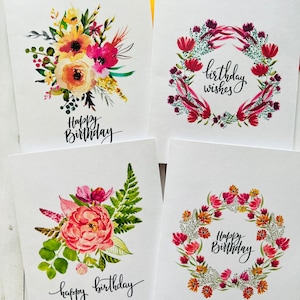 Birthday Card Set, Assorted Cards, Watercolor Flowers Birthday Cards,  Watercolor Birthday Cards Assortment, Handmade Cards 