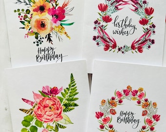 Birthday Card Set, Assorted Cards, Watercolor Flowers Birthday Cards, Watercolor Birthday Cards Assortment, Handmade cards