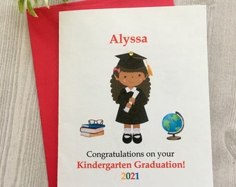 Personalized Kindergarten Graduation Card, Choose Hair or Skin Color Graduation Card for African American Girl, Handmade Card