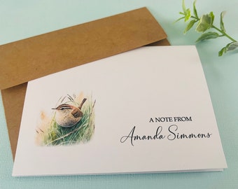 8ct Wren Personalized Stationery Set, Bird Stationery, Folded Note Cards, Blank Cards, Watercolor Stationery, DesignsbyAliA