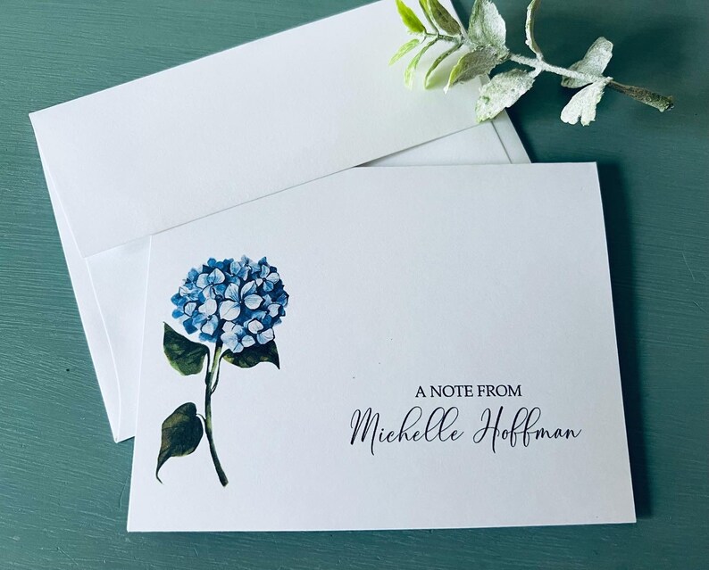 8ct Hydrangea Personalized Stationery Set, Folded Note Cards, Blank ...