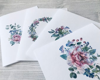 8ct Watercolor Peonies Card Assortment, Watercolor Flowers Card Set, Watercolor Note Cards, Peony Cards, Handmade cards, DesignsbyAliA