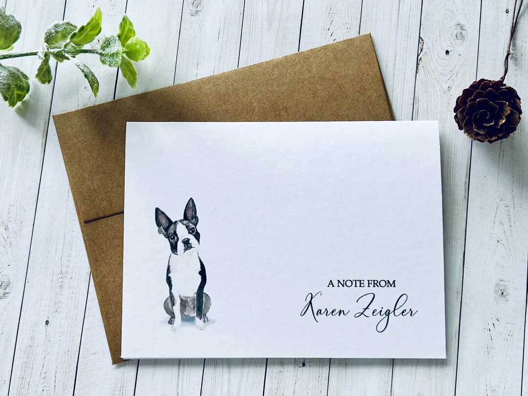 Personalized Stationery Set, Boston Terrier Stationery Folded Note