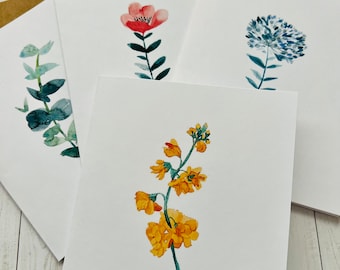 Watercolor Floral Card Set: Handmade Single Stem Note Cards