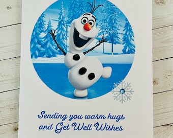 Olaf Get Well Card, PERSONALIZED Olaf Card for Kids, Frozen Get Well Cards for Kids, Handmade Cards, DesignsbyAliA