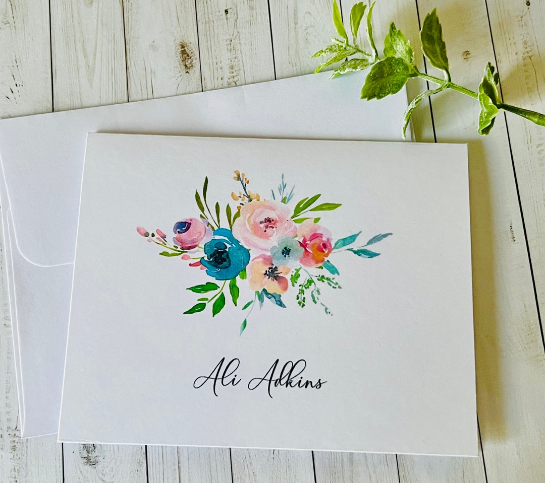 Watercolor Flowers Stationery Set, Personalized Folded Note Cards ...