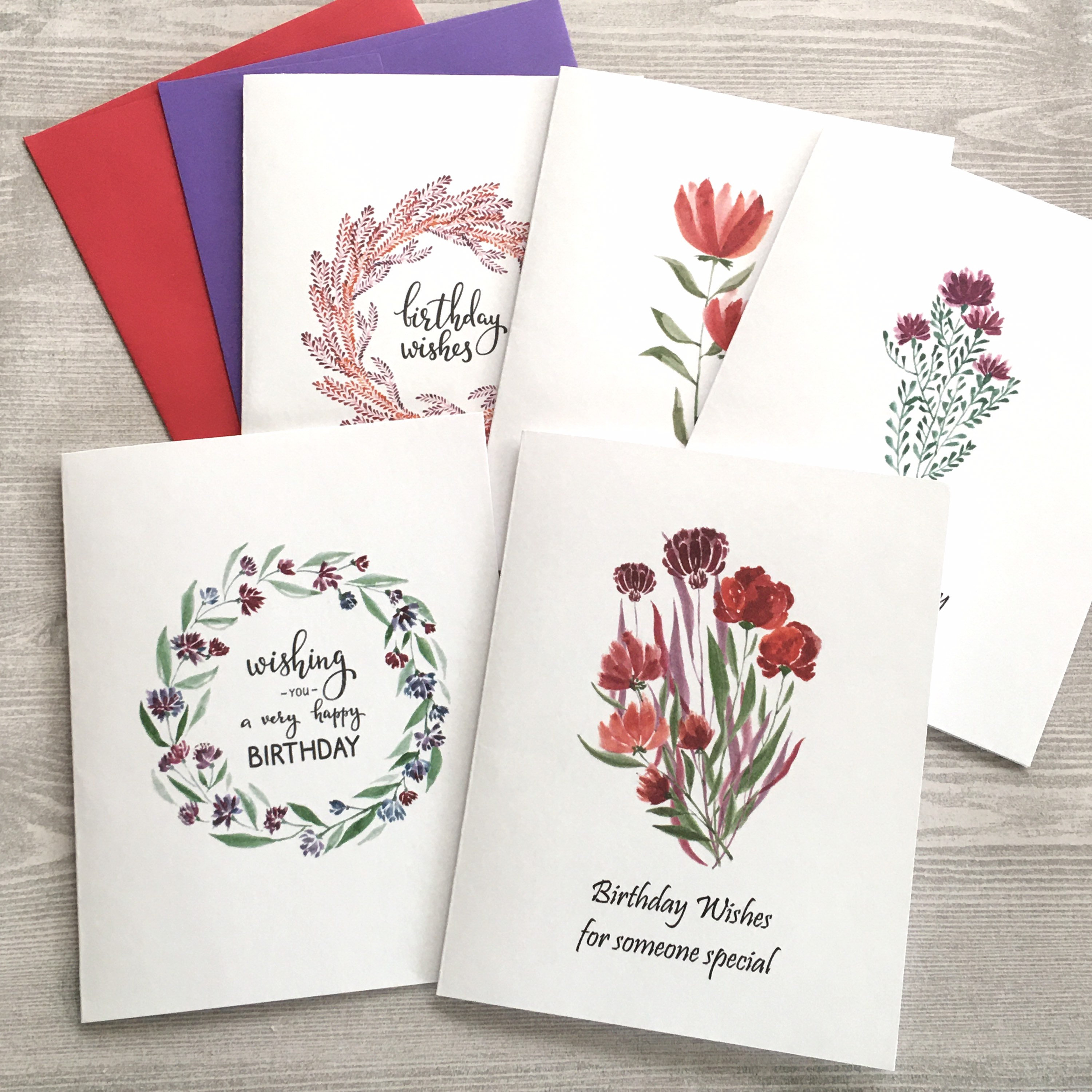 5ct Watercolor Birthday Card Set, Assorted Cards, Wildflower Birthday Cards,  Watercolor Birthday Cards Assortment, Handmade Cards 