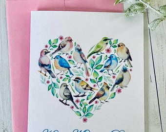 Birds Mothers Day Card, Watercolor Birds Mothers Day Cards, Mothers Day Card with Bird, Mothers Day Card set, Handmade cards