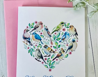 Birds Mothers Day Card, Watercolor Birds Mothers Day Cards, Mothers Day Card with Bird, Mothers Day Card set, Handmade cards