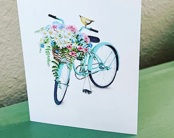 8ct Bicycle Note Cards, Spring Note Cards, Encouragement Cards, Spring Cards, Handmade cards Spring Flowers card