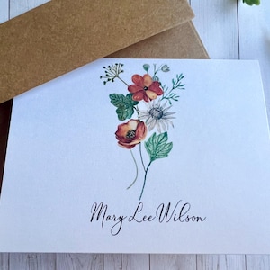 Wildflower Personalized Note Card Set: Watercolor Stationery, Fall Flowers Cards, Set 4