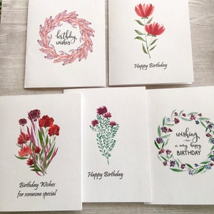 5ct Watercolor Birthday Card Set, Assorted Cards, Wildflower Birthday Cards, Watercolor Birthday Cards Assortment, Handmade cards image 6